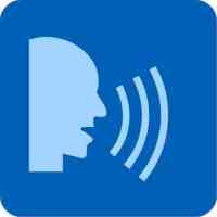 Blue square with rounded corners with the silhouette of a head and lines indicating words the person is saying